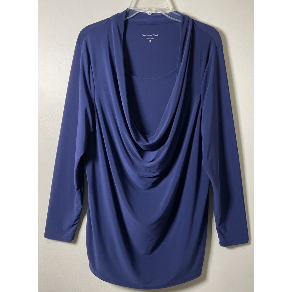 Coldwater Creek Navy Blue Cowl Duet Neck Long Sleeve Blouse Top XL 18 NWT